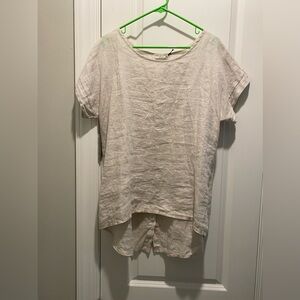 NWT Terzo Millennio Made In Italy Linen High Low Short Sleeve Top Sand Color Med